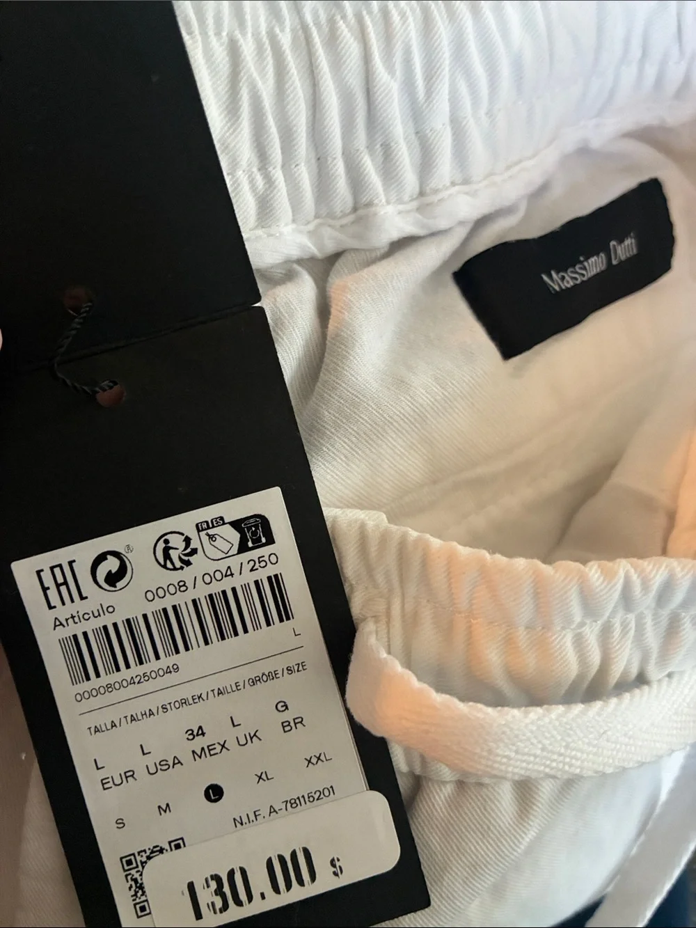 Massimo Dutti Men’s NWT white jogger fit linen cotton pants 0008/004